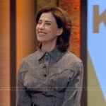 Fernanda Torres’s gray button down shirt and pants on Live with Kelly and Mark