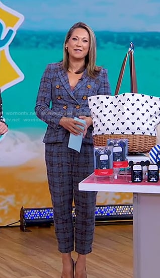 Ginger’s blue plaid blazer and pant suit on Good Morning America