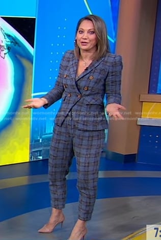 Ginger’s blue plaid blazer and pant suit on Good Morning America