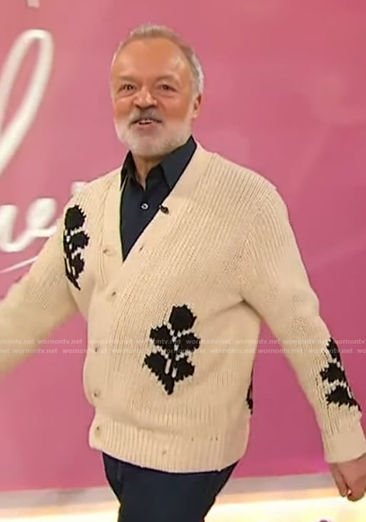 Graham Norton’s ivory floral cardigan on Sherri