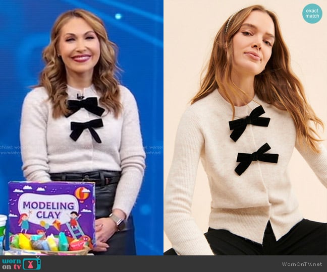 Greylin Nelsa Bow Front Cardigan worn by Lori Bergamotto on Good Morning America