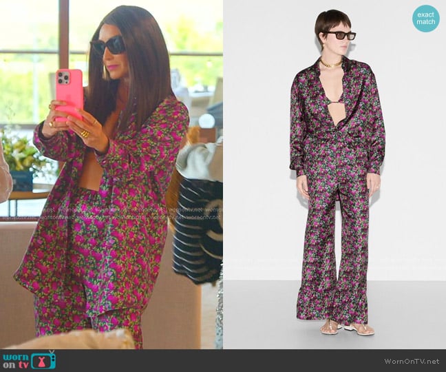 Gucci Floral Print Silk Shirt and Bra Set and Trouser worn by Bronwyn Newport on The Real Housewives of Salt Lake City