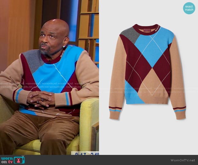 Gucci Wool Cashmere Argyle Sweater worn by William Stanford Davis on Good Morning America