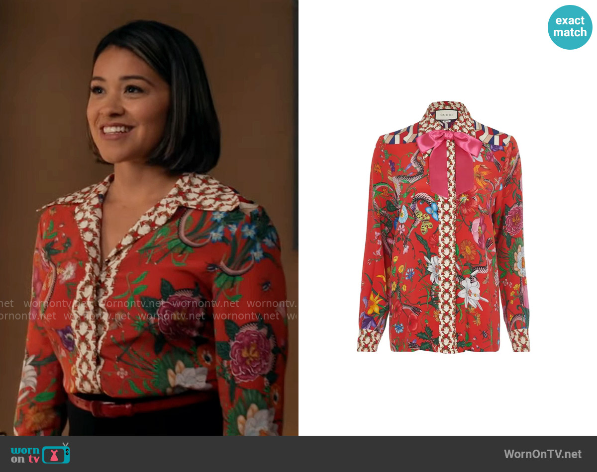 Gucci Flora Snake Print Silk Shirt worn by Marion Alba (Gina Rodriguez) on Will Trent