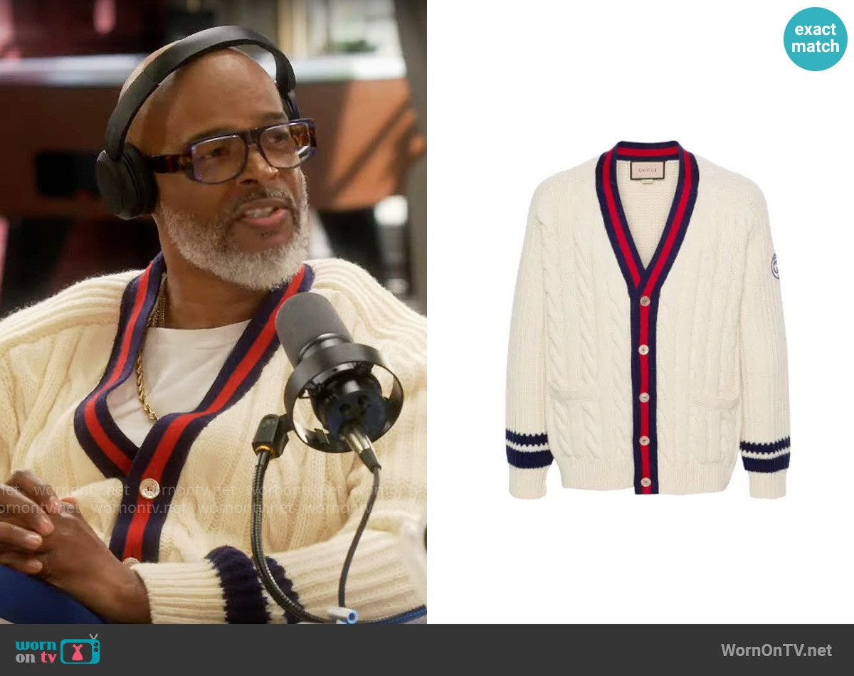 Gucci Sylvie Web stripe-trim cardigan worn by Poppa (Damon Wayans) on Poppas House