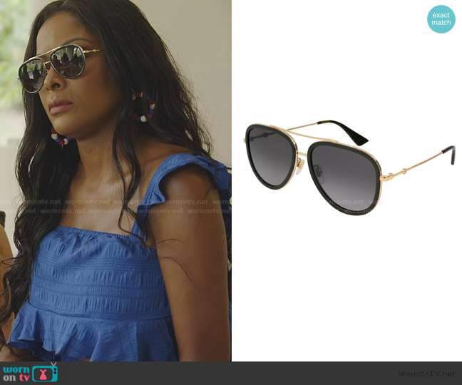 Gucci GG0062S Aviator Sunglasses worn by Stacey Rusch on The Real Housewives of Potomac