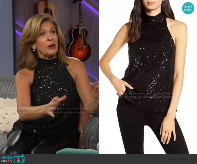 Halogen High Neck Sequin Halter Top worn by Hoda Kotb on The Kelly Clarkson Show