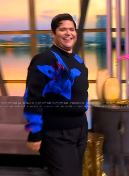 Harvey Guillen’s black floral print sweater on The View