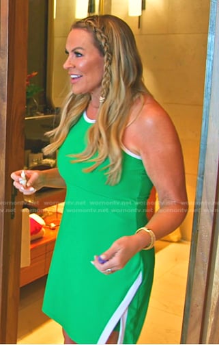 Heather's green contrast trim teniss dress on The Real Housewives of Salt Lake City