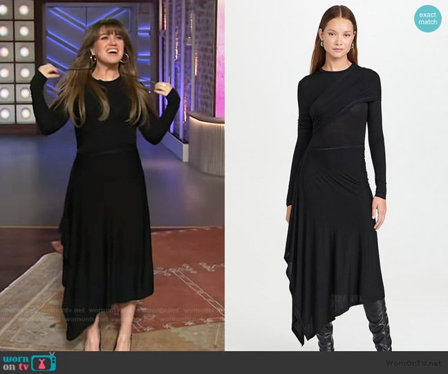 Kelly’s black asymmetric dress on The Kelly Clarkson Show