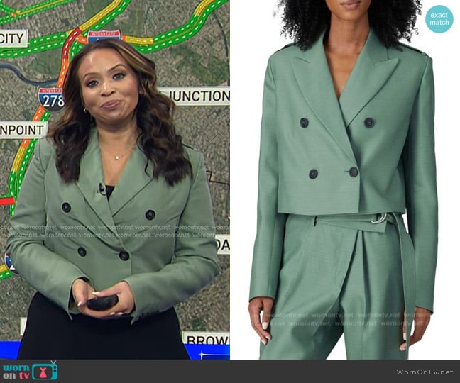 Helmut Lang Virgin Wool & Silk Cropped Blazer in Green worn by Adelle Caballero on Today