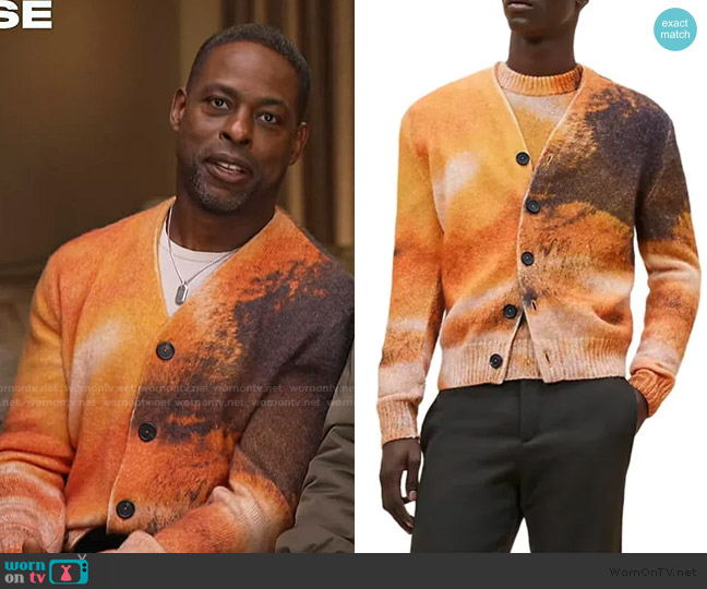 Hermes Orange Tie Dye Cardigan worn by Sterling K. Brown on Access Hollywood