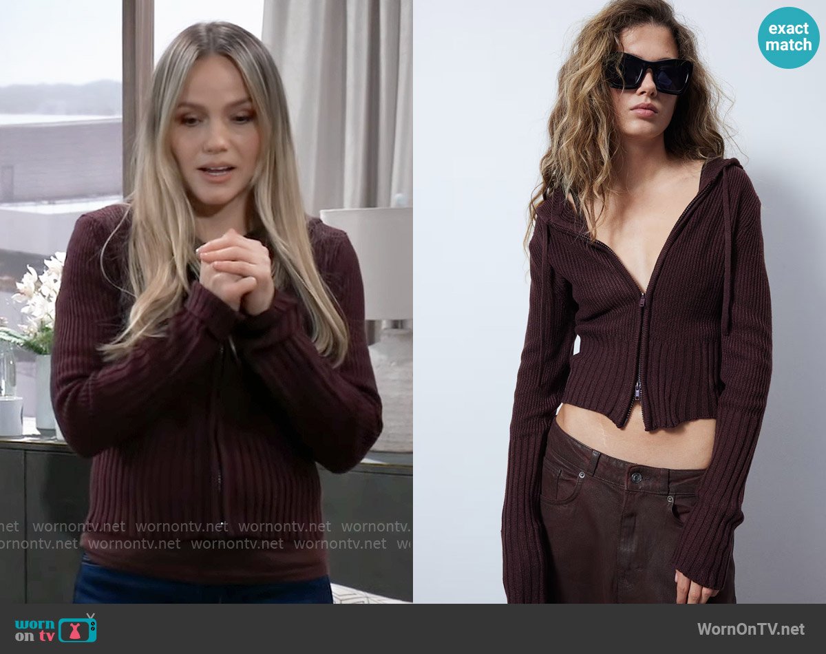 H&M Rib-Knit Hooded Jacket worn by Lulu Spencer (Alexa Havins Bruening) on General Hospital