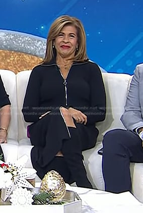 Hoda’s black zip front ribbed dress on Today