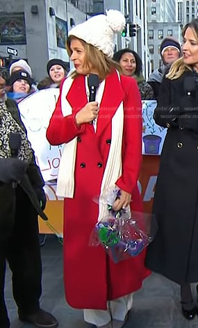 Hoda’s red double breasted wool coat on Today