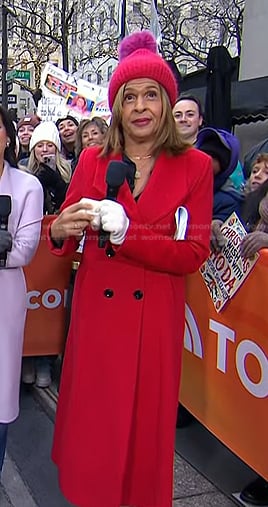 Hoda’s red double breasted wool coat on Today