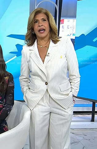 Hoda's white pinstripe blazer and pant suit on Today