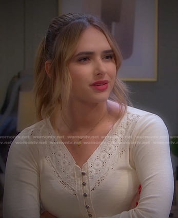 Holly's white embroidered henley top on Days of our Lives