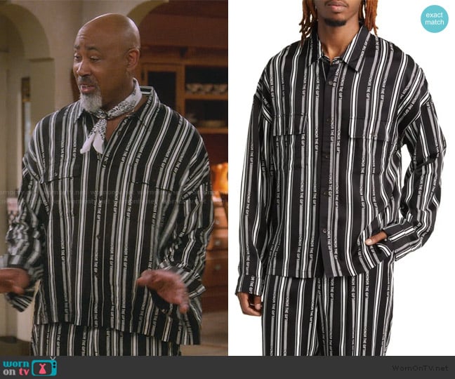 Honor the Gift Honor Stripe Button Up Shirt worn by Frank (Lamont Thompson) on The Upshaws