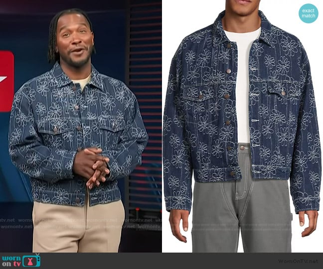 Honor the Gift Flower Jacquard Button-Front Jacket worn by Scott Evans on Access Hollywood