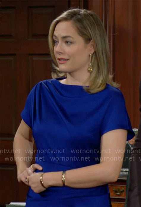 Hope's blue draped dress on The Bold and the Beautiful