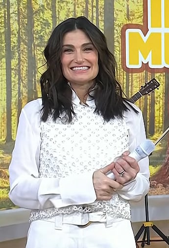 Idina Menzel’s white embellished embroidered top on Today