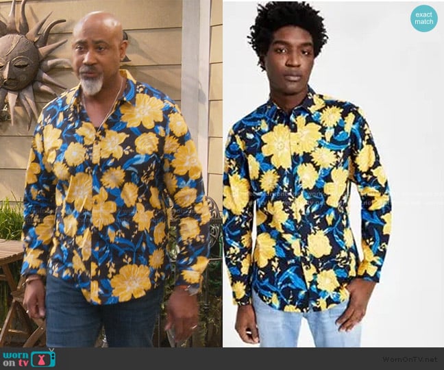 INC International Concepts Regular-Fit Floral-Print Shirt worn by Frank (Lamont Thompson) on The Upshaws