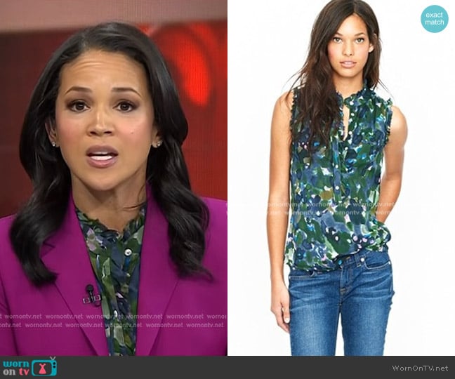 J. Crew Natasha Top in gardenshade floral worn by Laura Jarrett on Today