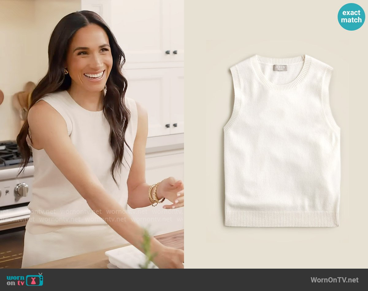 J. Crew Cashmere crewneck sweater shell worn by Meghan Markle on With Love, Meghan