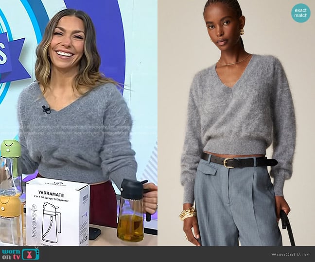 J. Crew Brushed Cashmere Cropped V-neck Sweater in Hthr Dark Grey worn by Melissa Garcia on Today