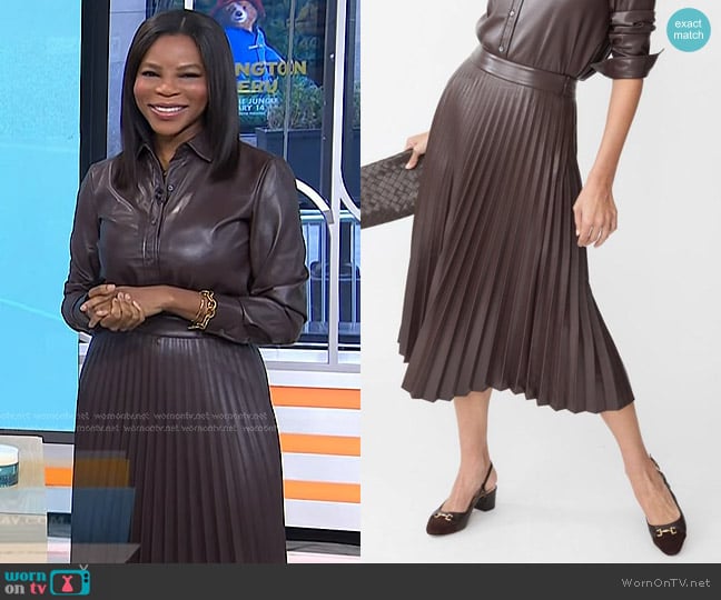 J. McLaughlin Evey Vegan Leather Skirt in Dark Brown worn by Dr. Michelle Henry on Today