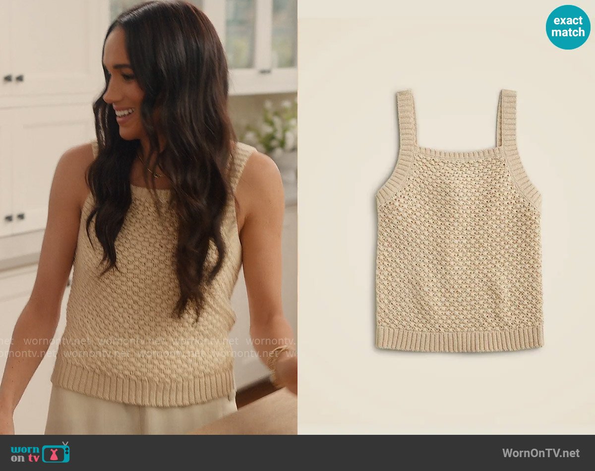 J. Crew Basket-Stitch Sweater Tank in Buff Clay worn by Meghan Markle on With Love Meghan