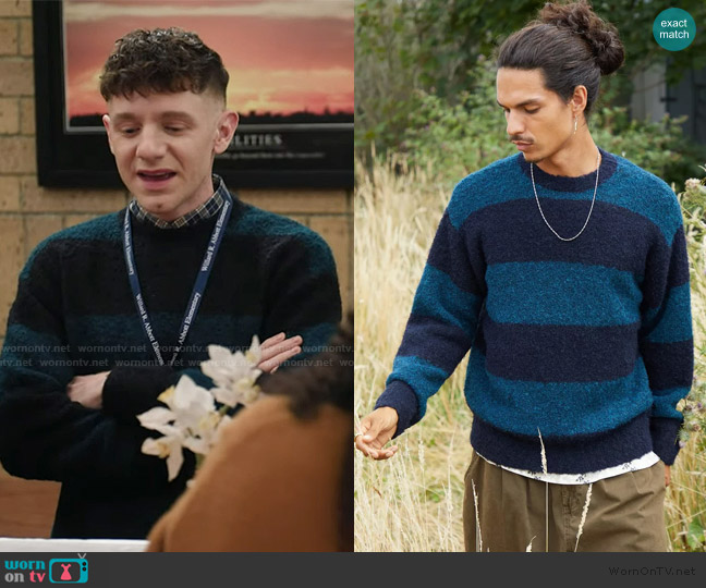 BDG Paolo Striped Sweater worn by Jacob Hill (Chris Perfetti) on Abbott Elementary