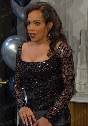 Jada’s black sequin lace dress on Days of our Lives