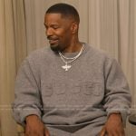 Jamie Foxx’s gray Gucci embroidered sweatshirt on Access Hollywood