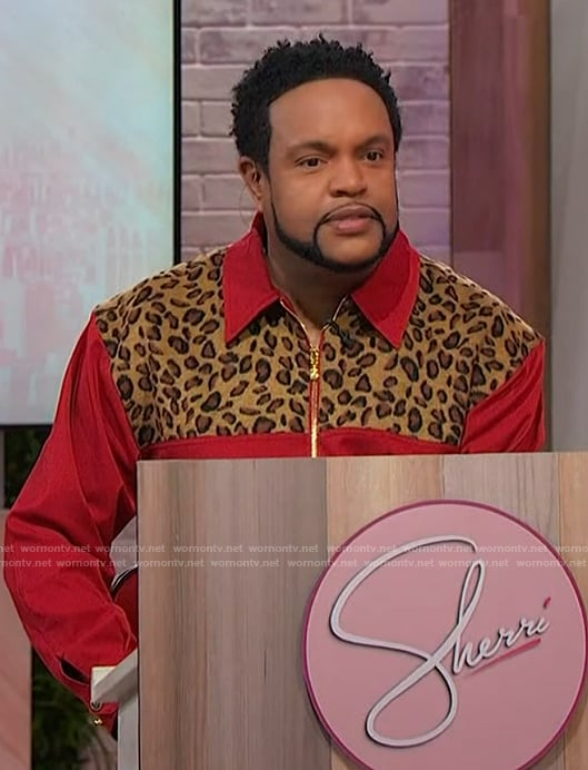 Jawn's red leopard denim jacket on Sherri