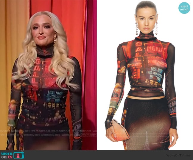 Jean Paul Gaultier Pigalle-print mesh T-shirt worn by Erika Jayne on Sherri