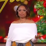 Jennifer’s argyle knit skirt and off shoulder top on The Jennifer Hudson Show