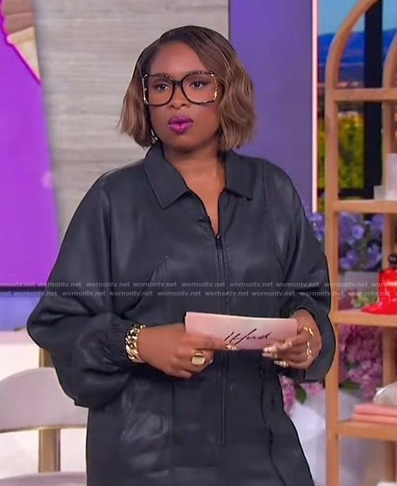 Jennifer's black zip front jumpsuit on The Jennifer Hudson Show