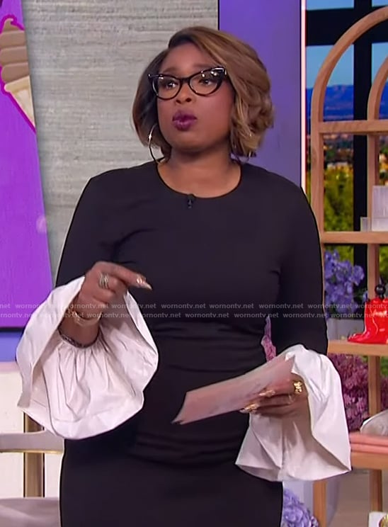 Jennifer's black contrast bell sleeve dress on The Jennifer Hudson Show