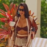 Jessel’s brown printed kimono and pants on The Real Housewives of New York City