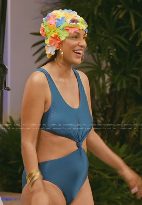 Jessel’s blue twist front swimsuit on The Real Housewives of New York City