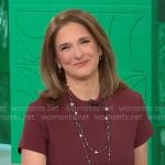 Jill Schlesinger’s dark red short sleeve sheath dress on CBS Mornings