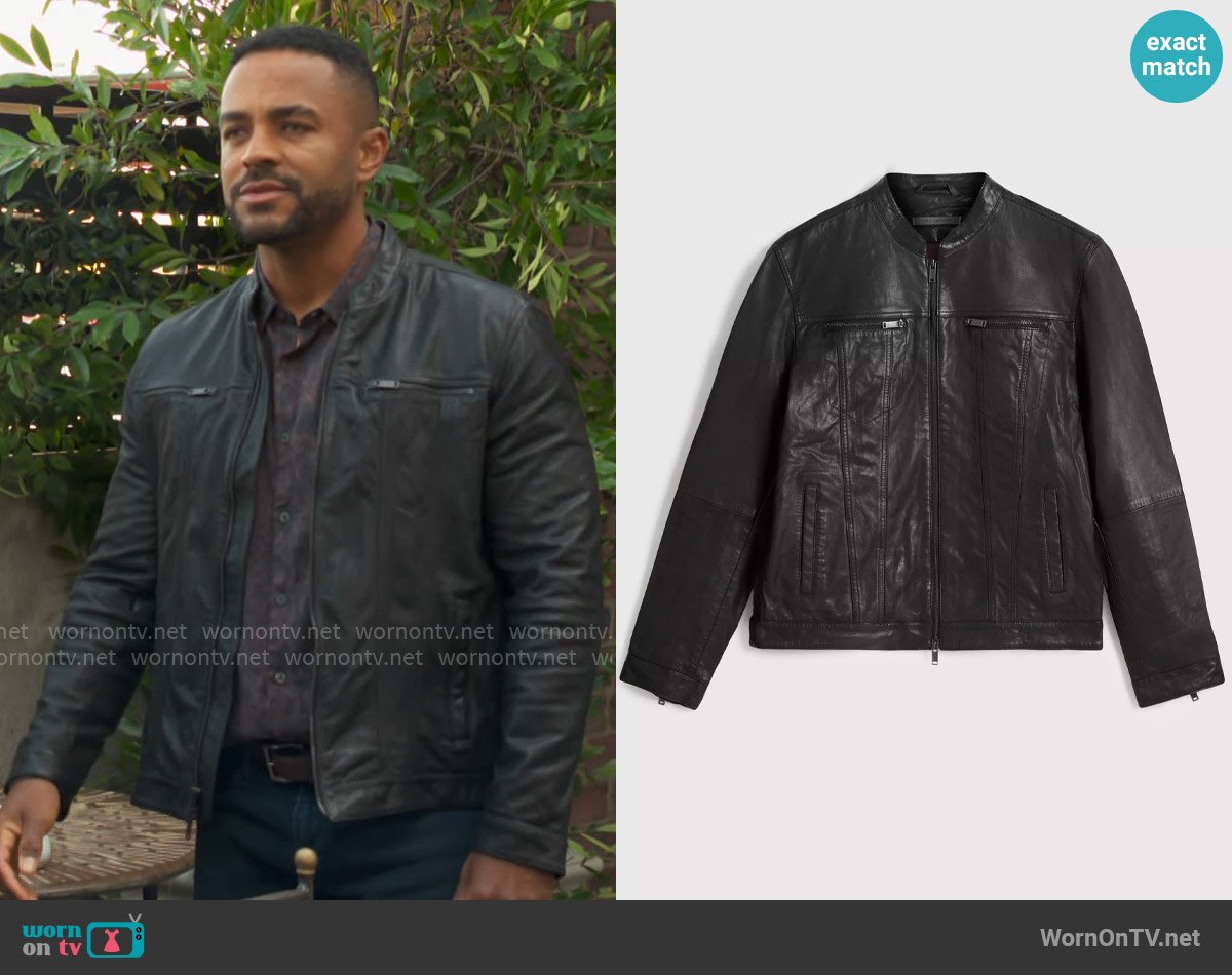 John Varvatos Brando Band Collar Leather Jacket worn by Nate Hastings (Sean Dominic) on The Young and the Restless