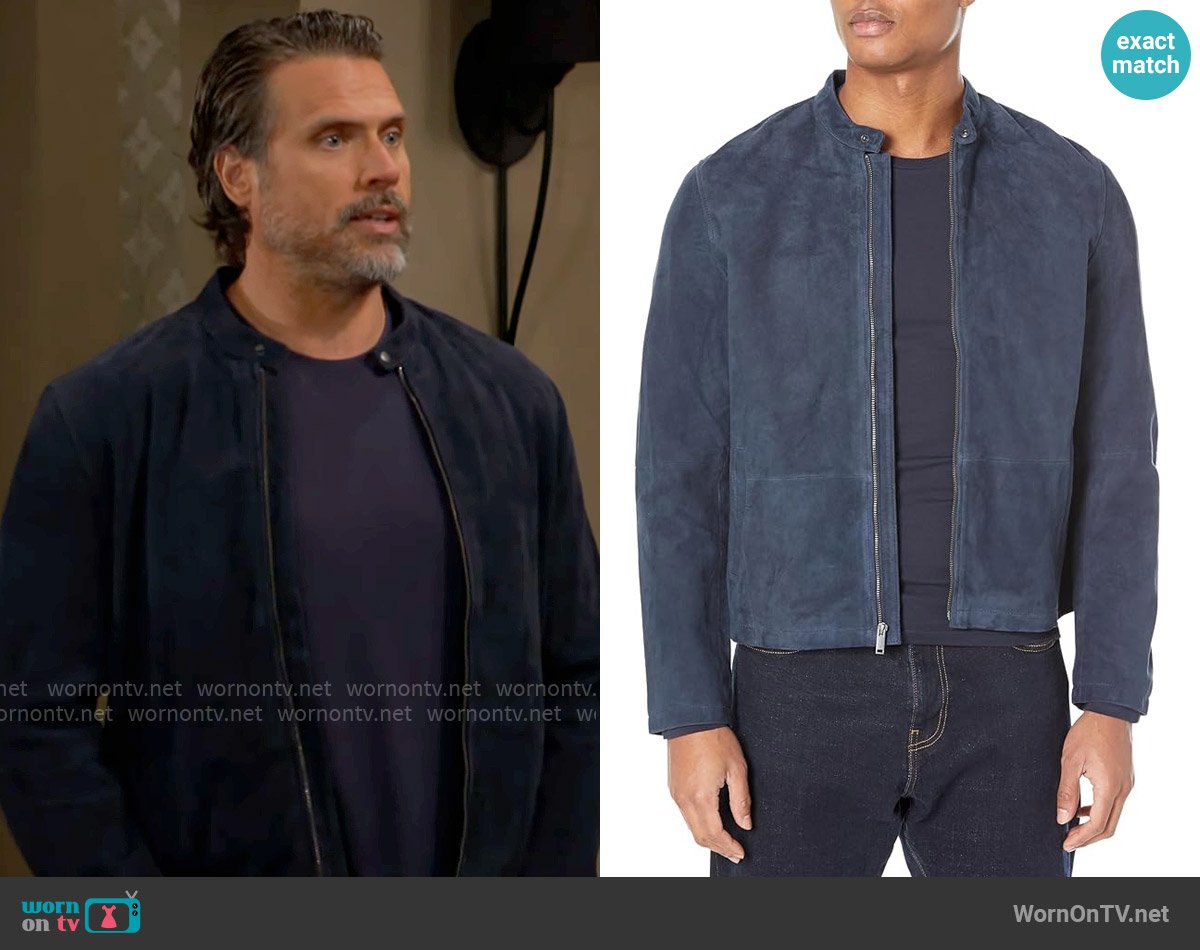 John Varvatos Reede Racer Jacket worn by Nick Newman (Joshua Morrow) on The Young and the Restless