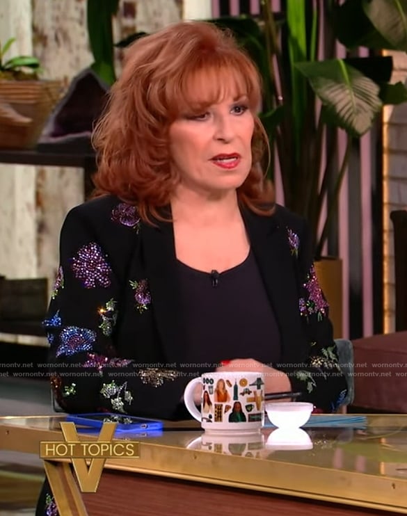 Joy's black floral rhinestone embellished blazer on The View