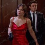 Joy’s red ruched satin dress on Days of our Lives