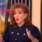 Joy’s navy short sleeve jacket on The View