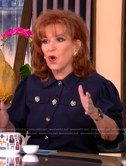 Joy’s navy short sleeve jacket on The View