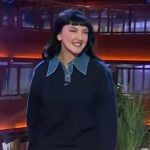 Julia Michaels’ denim trim sweater on The Kelly Clarkson Show